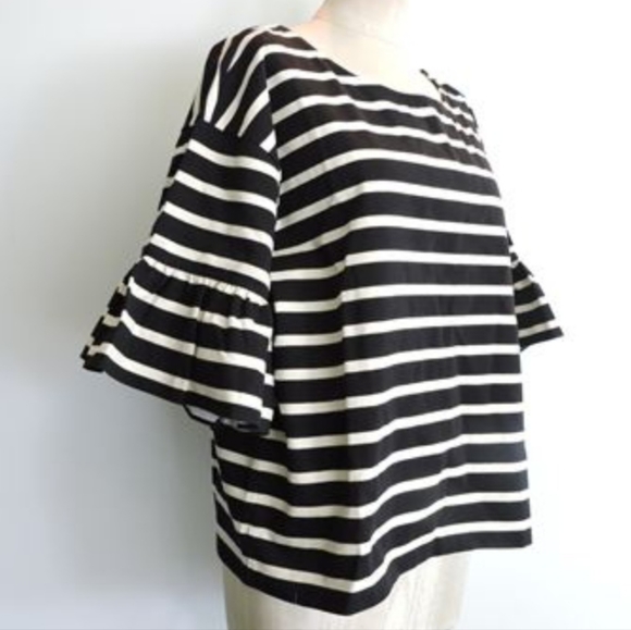 Women's J.Crew Ruffle-Sleeve Striped T-Shirt - Size XL  - Picture 2 of 3